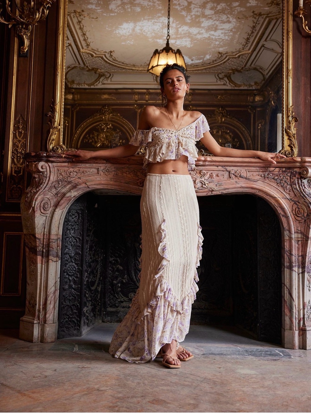 Free People NOW AND THEN SET Cream Crop Bandeau W/ matching Skirt - Picture 2 of 13